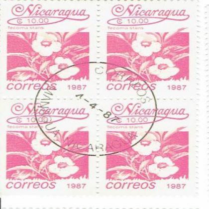 NICARGUA 1987 TECOMA FLOWER THEME BLOCK OF 4 STAMPS
