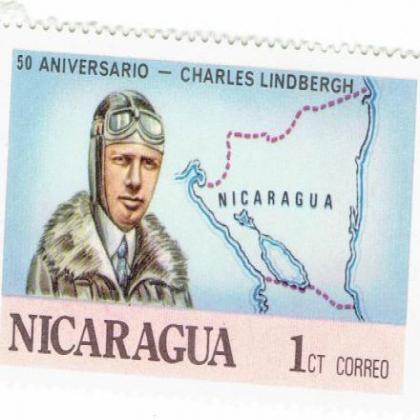 NICARGUA 50th ANNIVERSARY OF CHARLIE LINDBERGH COMMEMORATIVE STAMP WS 7