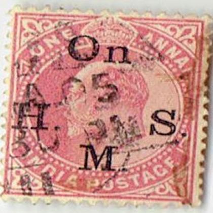 ONE ANNA KE ON H M S KING EDWARD BRITISH INDIA STAMP CSB 14