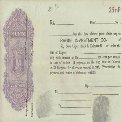 RAGINI INVESTMENT 25 PAISE HUNDI CALCUTTA NO 10