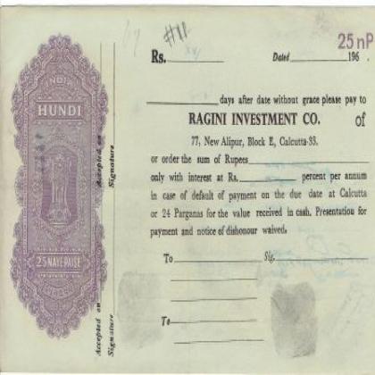 RAGINI INVESTMENT 25 PAISE HUNDI CALCUTTA NO 11