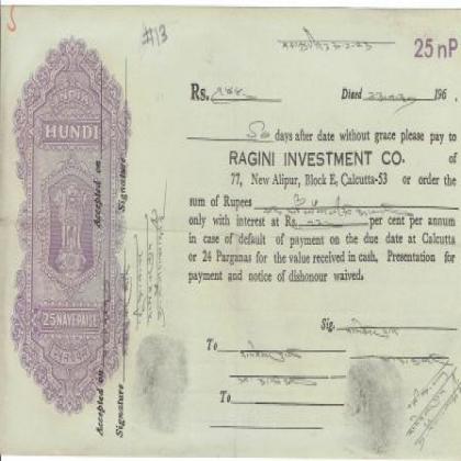 RAGINI INVESTMENT CO 25 PAISE HUNDI CALCUTTA NO 13