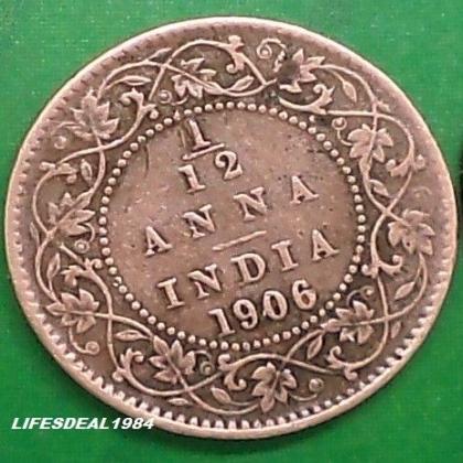 1906 RAREST BRITISH INDIA 1/12 ANNA KEVII King EDWARD VII calcutta mint Commemorative coin