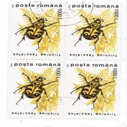 ROMANIA 1000L TRICHIUS INSECT THEME BLOCK OF 4 STAMPS