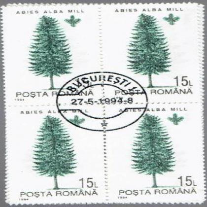 ROMANIA 15L ABIES ALBA TREE THEME BLOCK OF 4 STAMPS