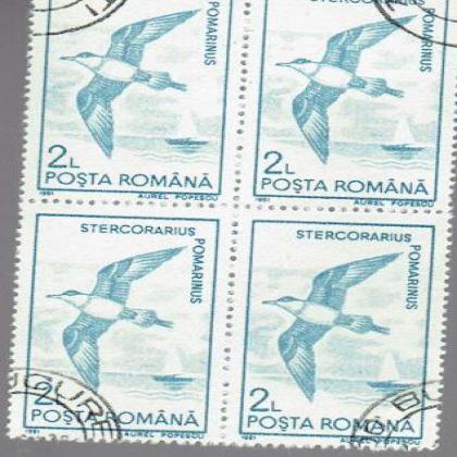 ROMANIA 2L STERCORARIUS BIRD THEME BLOCK OF 4 STAMPS