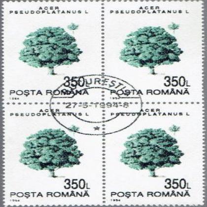 ROMANIA 350L ACER TREE THEME BLOCK OF 4 STAMPS
