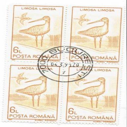 ROMANIA 6L LIMOSA BIRD THEME BLOCK OF 4 STAMPS