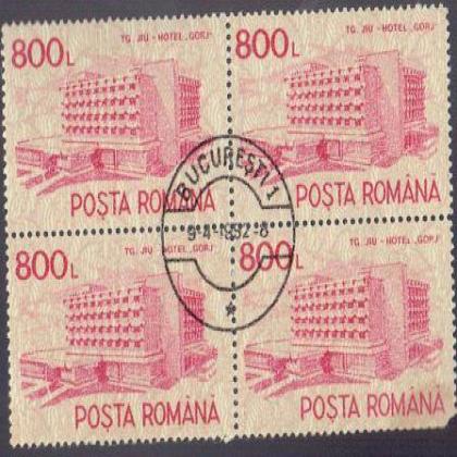ROMANIA 800L HOTEL GORJ THEME BLOCK OF 4 STAMPS