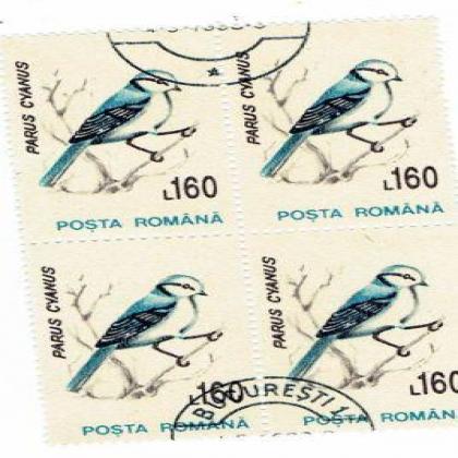 ROMANIA PARUS BIRD THEME BLOCK OF 4 STAMPS