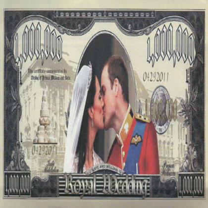 Royal Wedding 1 Million Dollar Novelty Money, Prince William and Kate COLLECTABLE BILL   L23