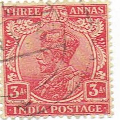 THREE ANNA KGV  BRITISH  INDIA STAMP CSB 14