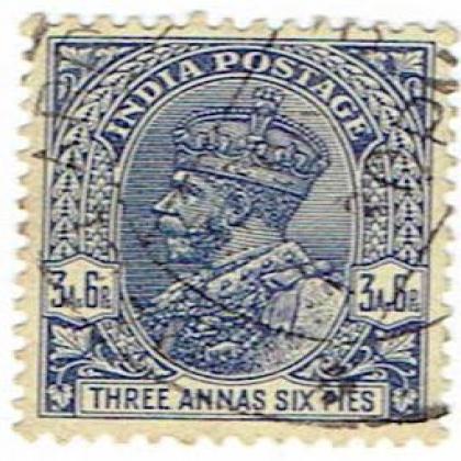 THREE ANNA SIX PIES KGV RARE  BRITISH INDIA STAMP CSB 14