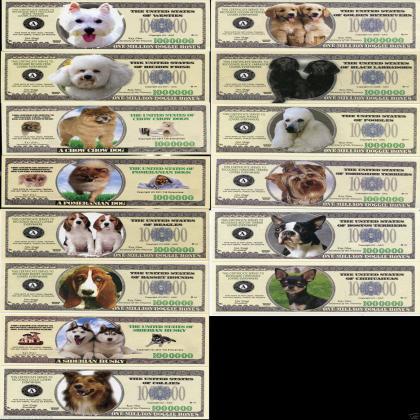 UNITED STATE USA DOLLAR BILL SET OF 14 PCS DIFFERENT DOGS PUPPIES UNC BILL    L24