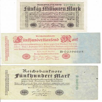 Vintage 50 500 Reich marks BERLIN MINT WW 1 ERA 3 BANKNOTE LOT 2