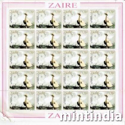 ZAIRE 170Z COURVITE BIRD THEM FULL SHEET OF 25 STAMPS