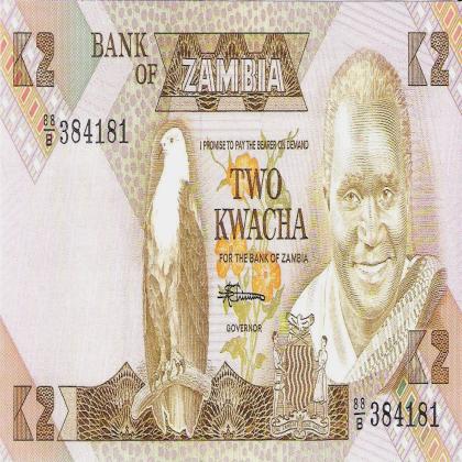 ZAMBIA 2 KWATCHA UNC BANKNOTE